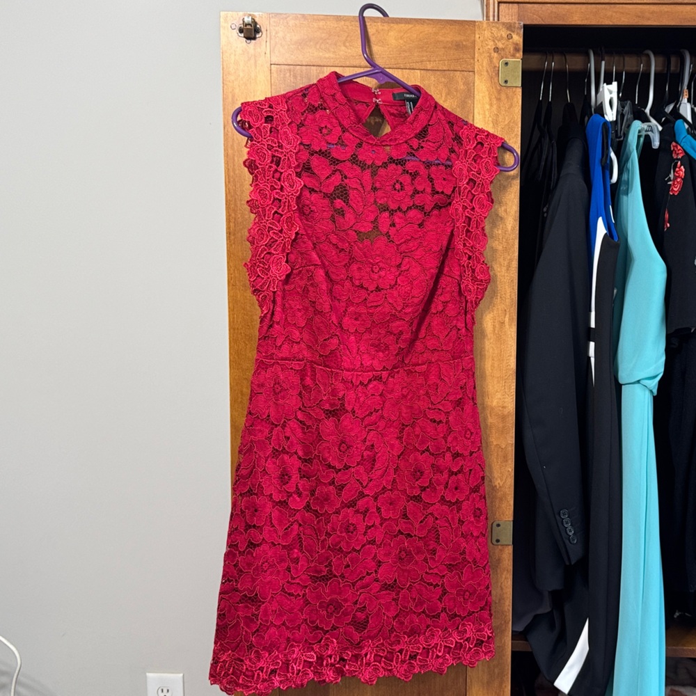 Forever 21 Vibrant Red Floral Lace Backless Dress